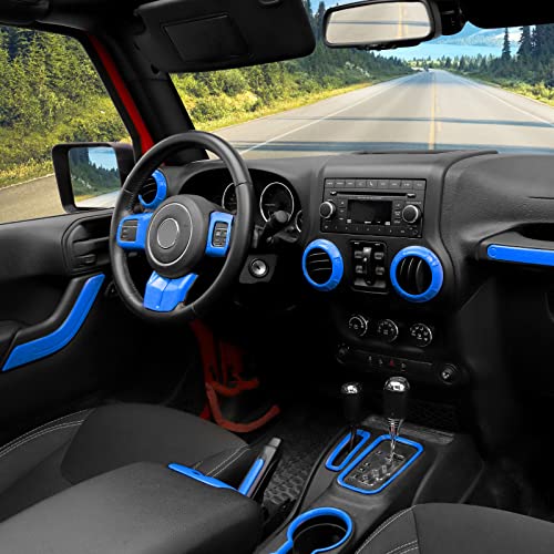 CheroCar 18PCS Interior Trim Kit for Jeep Wrangler JK JKU 2011-2018 4 Door,Steering Button Frame, Air Conditioning Vent Trim Cup Holder Cover,Gear Shift Knobs Frame,Blue… - color: Blue