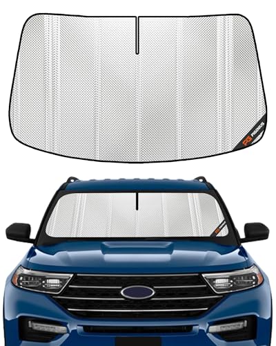 Pigenius Windshield Sun Shade for Ford Explorer 2020-2025. Full Coverage Rearview Mirror Shade for Ultimate Protection - color: Shiny Silver, size: 2020-2025
