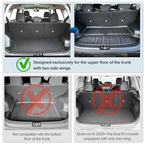 Peleus Floor Mats for KIA Soul 2020-2025 2026 (Fits Upper Floor of The Trunk,Without Subwoofer),TPE All Weather Protection 2 Rows Car Floor Liners with Cargo Liner KIA Soul Trunk Mat+Floor Mats - style: For Kia Soul 2020+