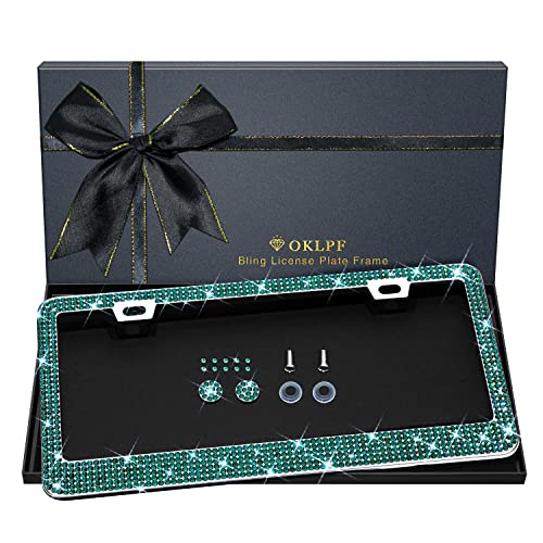 Bling License Plate Frame for Women, 1PCS Sparkly Stainless Steel License Plate Frames| Over 1000 pcs 14 Facets Bedazzled Clear Glass Diamond Rhinestone Crystals w/Free Glitter Diamond Box (Green) - color: Green