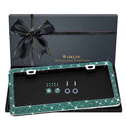 Bling License Plate Frame for Women, 1PCS Sparkly Stainless Steel License Plate Frames| Over 1000 pcs 14 Facets Bedazzled Clear Glass Diamond Rhinestone Crystals w/Free Glitter Diamond Box (Green) - color: Green