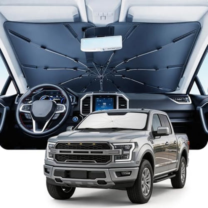 DMJN Umbrella Windshield Sun Shade for Ford F150 F250 F350 F450, Car Sunshade for Front Windshield [Nano Ice-Crystal Coatings] UPF50+ Heat & UV Block, Protect Interior & Keep Cooler - size: For | Ford F150 F250 F350 F450