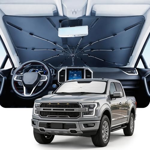 DMJN Umbrella Windshield Sun Shade for Ford F150 F250 F350 F450, Car Sunshade for Front Windshield [Nano Ice-Crystal Coatings] UPF50+ Heat & UV Block, Protect Interior & Keep Cooler - size: For | Ford F150 F250 F350 F450