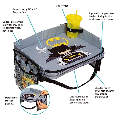 J.L. Childress Warner Bros. 3-IN-1 Kids Travel Tray & Tablet Holder - Car Seat Lap Tray Desk for Toddlers, Road Trip Essentials, Car Seat Activity Table, Travel Accessories - Batman - style: Batman