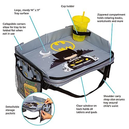 J.L. Childress Warner Bros. 3-IN-1 Kids Travel Tray & Tablet Holder - Car Seat Lap Tray Desk for Toddlers, Road Trip Essentials, Car Seat Activity Table, Travel Accessories - Batman - style: Batman