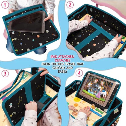 Car Seat Tray for Toddler - Waterproof Carseat Table Top - Kids Travel Tray - Travel and Road Trip Essentials Kids - Lap Desk with Storage -Baby Airplane Travel Accessories (Black) - color: SPACE