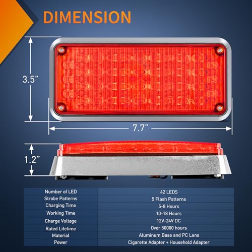Nilight 2PCS 42LED Red Magnetic Strobe Lights Portable Warning Hazard Light Surface Mount Waterproof 5 Patterns for 12V 24V Cars Trucks Van Off Road Vehicles ATV - color: 42LED Red