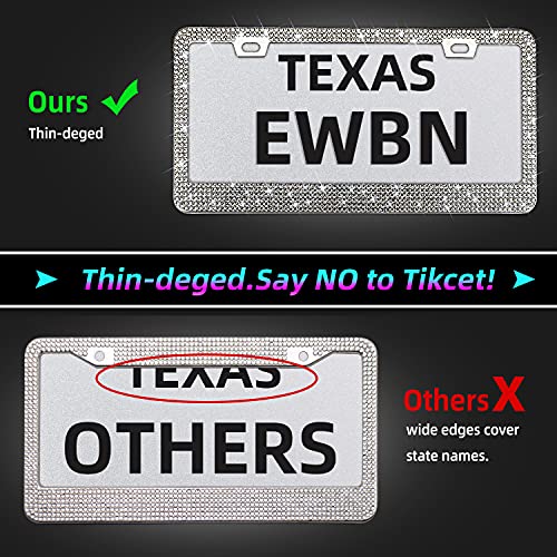 1Pack Bling Rhinestone License Plate Frame for Women，Diamond Sparkly License Plate Frames| Stainless Steel Frames & Over 1200 pcs Finest 14 Facets Black Glass Crystals Premium Diamond+GiftBox (White) - color: White