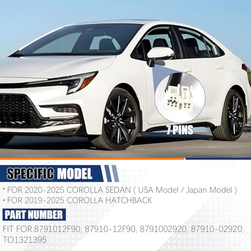 Driver Left Side Mirror Assembly Replace for 2020-2025 Toyota Corolla Heated, Manual Folding, Power Adjustable, Turn Signal, W/Blind Spot, Replace #87940-02920, 7Pins White