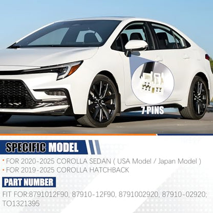 Driver Left Side Mirror Assembly Replace for 2020-2025 Toyota Corolla Heated, Manual Folding, Power Adjustable, Turn Signal, W/Blind Spot, Replace #87940-02920, 7Pins White