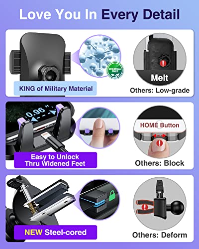 VANMASS【85+LBS Strongest Suction & Military-Grade Ultimate Car Phone Mount【Patent & Safety Certs】 Cell Holder Truck for Dash Windshield Vent for iPhone 17 Pro Max Automobile Accessory Kits,Purple - color: Purple