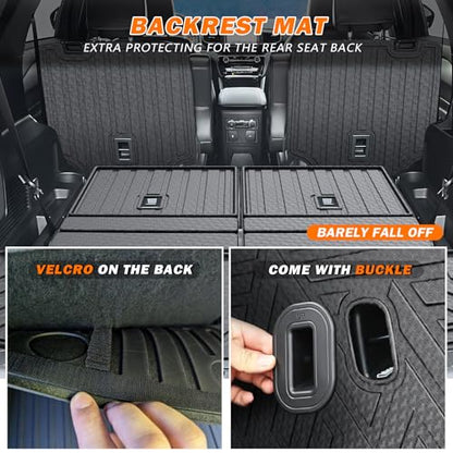 KUST Trunk Cargo Mat for Ford Explorer 2020-2025 2026 (6 Seats), TPE Rubber Rear Cargo Liner with 2nd/3rd Row Backrest Mat for Explorer Accessories All Weather Back Seat Protector Cover - style: Explorer 2020-2026 │ Trunk + Backrest Mat