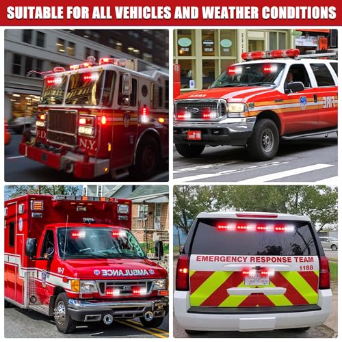 2X 6.1 inch Emergency Strobe Lights Red White 12 LED Hazard Warning Flashing Safety Front/Rear Windshield Deck Split Lights Grille for Volunteer Firefighter Vehicles POV Trucks - color: 12LED Red/White