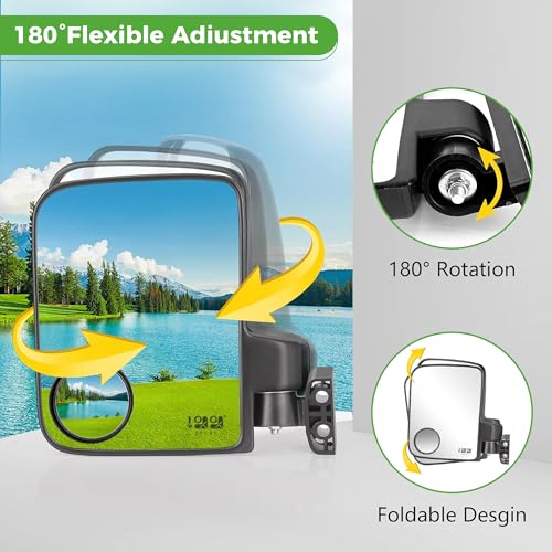 10L0L Golf Cart Mirror Universal for Yamaha, Club Car, EZGO, No Drilling Extra Large Side Rear View with Blind Spot Mirror Folding Adjustable 180 Degree - style: with Blind Spot Mirror