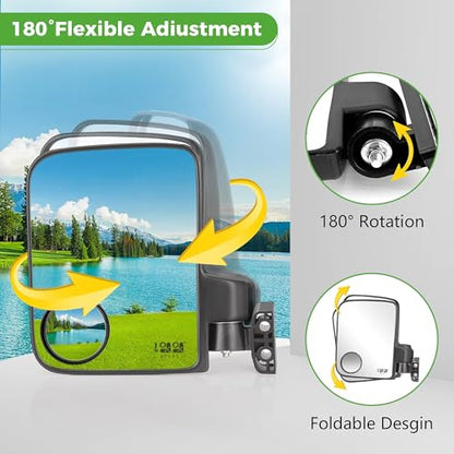 10L0L Golf Cart Mirror Universal for Yamaha, Club Car, EZGO, No Drilling Extra Large Side Rear View with Blind Spot Mirror Folding Adjustable 180 Degree - style: with Blind Spot Mirror