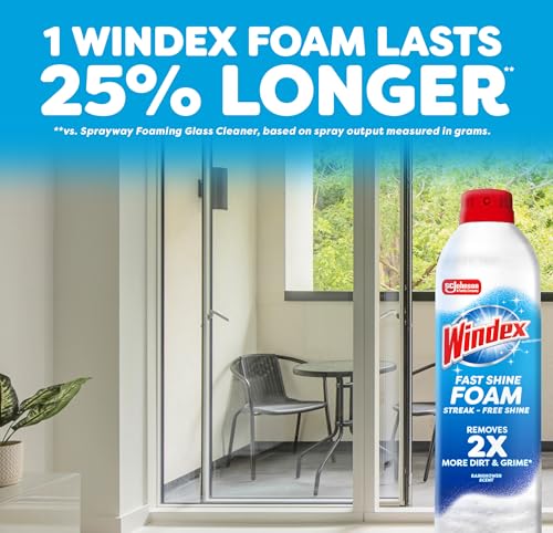 Windex Fast Shine Foam Glass Cleaner, No-Drip Aerosol Cleaning Spray, 19 oz. (Pack of 2) - size: 19 Fl Oz (Pack of 2)