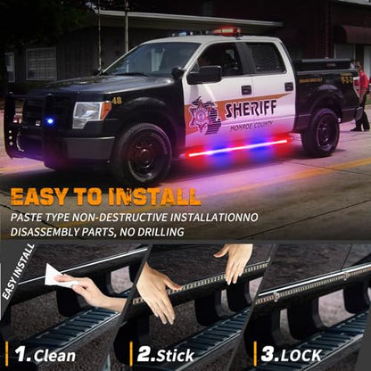 XRIDONSEN 2PCS 60 inch Police Lights Strip 720 LED Running Board Police Light Red Blue Emergency Strobe Flashing Warning Hazard Safety w/Waterproof Flexible Tube for Vehicles Trucks SUV Jeep - color: Red/Blue