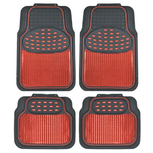 BDK 2 Tone Black & Red Floor Mats for Cars - Metallic Top Finish Car Mats for Women & Men - Heavy Duty Red Car Accessories for SUV - Anit Slip All Weather Cute Mats for Cars, SUV, & Van - color: 4pc Metallic