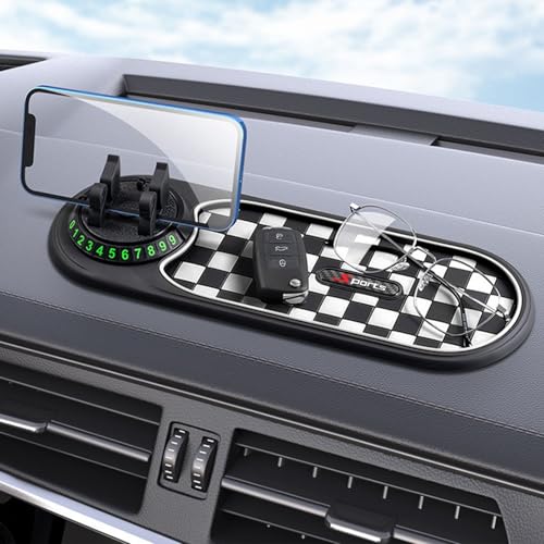 Multifunction Car Anti-Slip Mat, 3-in-1 Rotating Dashboard Mat, Large Storage Pad, Anti-Slip Phone Holder, 360° Rotating Mount with Parking Number (White) - color: White