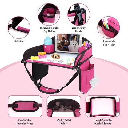 Kids Travel Tray for Airplane - Toddler Car Seat Table Tray, Road Trip Essentials for Boys & Girls, Carseat Lap Desk for Kids Road Trip Activities (Pink-2PCS) - color: Pink-2PCS