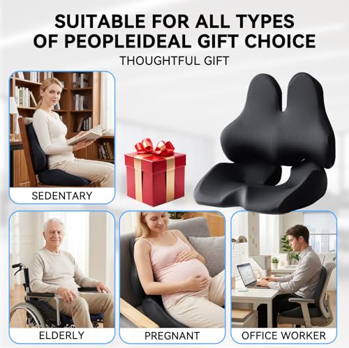 Seat Cushion Lumbar Support Pillow Set for Tailbone & Sciatica Pain Relief, Chair Cushions Back Support with Ergonomic Design Memory Foam XLarge Coccyx Pad for Car, Office, Desk, Wheelchair