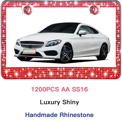 2 Pack License Plate Frames for Women, Sparkly Rhinestone Diamond Car Accessories with Glitter Crystal Caps (Red(2PCS)) - color: Red(2PCS)