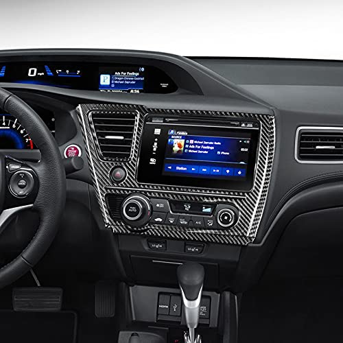 Real Carbon Fiber Car Center Console Air Vent Multimedia Navigation Screen AC Control Panel Interior Trim Sticker Cover Compatible with Honda Civic 9 Coupe/Sedan 2013-2015 Accessories Black - Kit - color: Center Console Multimedia Navigation Display Scree