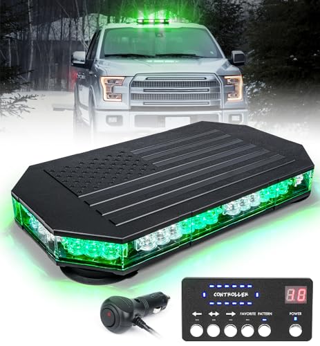 LUMENIX Rooftop Strobe Beacon Lights White Green LED Emergency Flashing Warning Caution Traffic Light Bar for Law Enforcement POV Vehicles Snowplow Trucks - American Flag Pattern | Patented Design - color: White Green