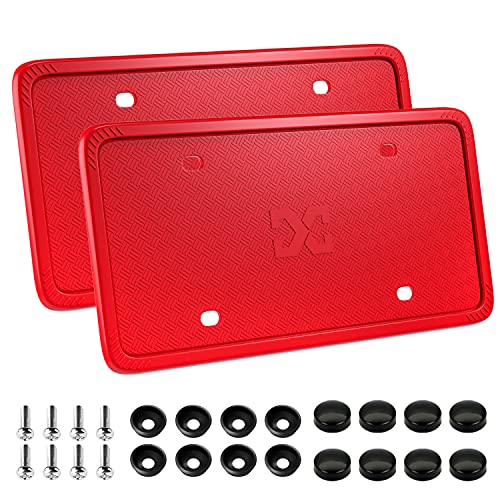 XCLPF Silicone License Plate Frame Covers 2 Pack- Front and Back Car Plate Bracket Holders. Rust-Proof, Rattle-Proof, Weather-Proof (Red) - color: Red