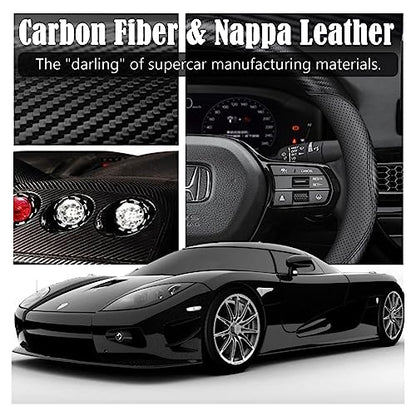 Black Car Steering Wheel Cover Compatible with Honda, Nappa Premium Leather Carbon Fiber Texture Automotive Steering Wheel Cover Fits Honda Accord, Civic, CRV, Fit, Odyssey, Pilot - size: Standard (For 14.5-15 Inch Steering Wheel)