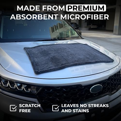 Large Car Drying Towel, 1300 GSM Professional Car Towel with Double Twisted Loop,Super Absorbent Large Microfiber Drying Towels for Cars, Trucks, SUVs - 20"x26", Gray - color: Gray