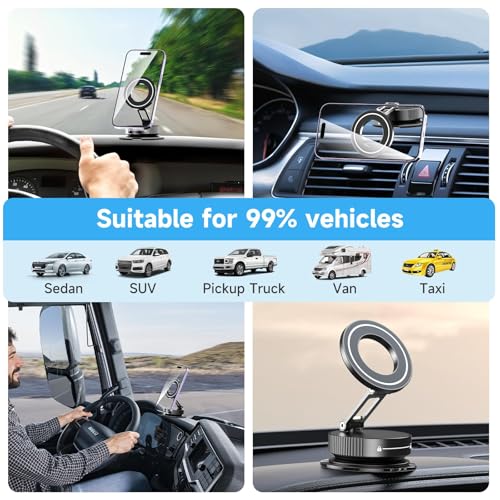 YAOKEEP Magnetic Car Phone Holder [96+LBS Suction & 2800gf Magnetic ], 360°Adjustable Vacuum Car Phone Mount, Foldable Magnetic Suction Cup Phone Mount, Car Mount for iPhone 12-17 Pro Max Plus Air