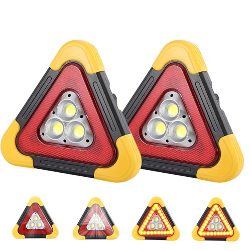 2Pcs LED Emergency Triangle Solar Charging Safety Triangle 5 Mode