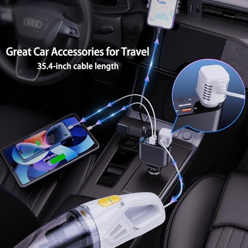 OHLPRO Retractable Car Charger Cigarette Lighter Adapter, 168W 5 in 1 Fast Phone Charging Built-in Replaceable Fuse, Socket Splitter with USB C and USB i Cord, Fit for Phone iPad Galaxy GPS, Black - size: USB-C+USB-i