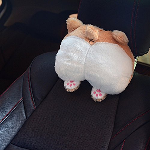2PCS Super Cute Corgi Butt Car Seat Headrest Neck Pillow