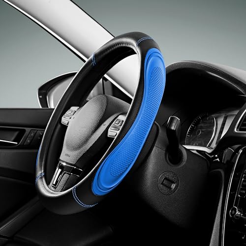 Road Comforts Car Steering Wheel Cover - Microfiber Leather Steering Wheel Wrap Sports 14.5-15 Inch Steering Wheel Cover Non-Slip for Men Women Blue Color - color: Blue