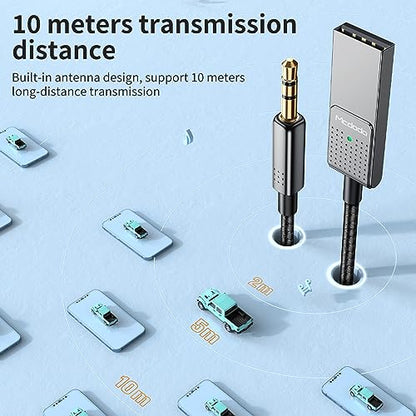 Mcdodo Aux Bluetooth Adapter 5.3 with Built-in Microphone CD Quality 10M Transmission Bluetooth Receiver USB 2.0 to 3.5mm Wireless Car Kit Auxiliary Incoming Calls Hands-Free Instant Car Start Compati