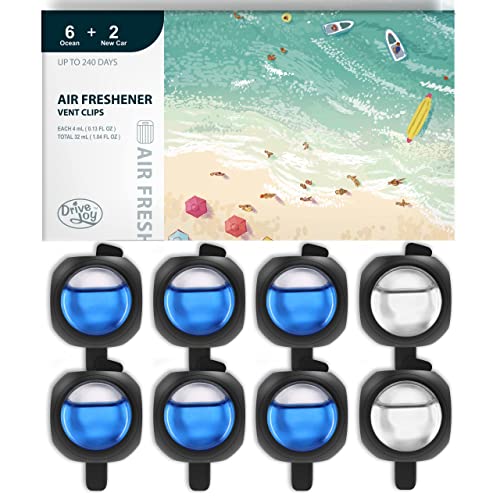 DRIVEJOY Car Air Freshener Vent Clips, 8 PK, 6 Ocean, 2 New Car Scent, Long Lasting Air Fresheners for Men & Women, Up to 240 Days, Odor Eliminator - color: Ocean