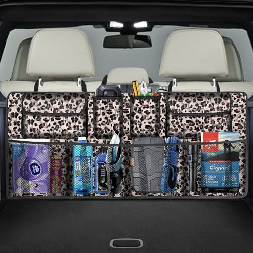 Car Trunk Organizer, Super Capacity Backseat Car Organizer for SUV/Truck/MPV, Hanging Car Storage Organizer with 8 Pocekts, Car Accessories for Women and Men- Leopard print - color: Leopard print