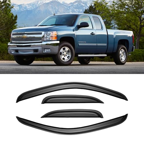 Window Rain Guards for 2007-2013 Chevy Silverado & GMC Sierra 1500 for Extended Cab, Window Visor Vent Wind Shade Deflector Shield Protector Sun for 07-14 Silverado & Sierra 2500 HD/ 3500 HD, Tape-on - size: For 07-14 Silverado & Sierra Extended Cab