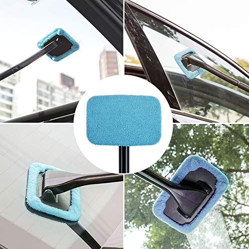 Car Care Microfiber Cloths for Windshield Cleaning Tool, Windshield Cleanner Wand Replaceable Glass Cleaning Bonnets, Interior Auto Window Cleaner Washing Pads, Fit 5”, Blue, 5 Pack - color: Microfiber(blue)