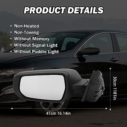 Driver Side View Mirror Compatible with Chevy Malibu 2016 2017 2018 2019 2020 2021 2022 Non Heated Without Signal Light Manual Folding LH - color: 3Pins-Textured Black, size: Left Driver Side