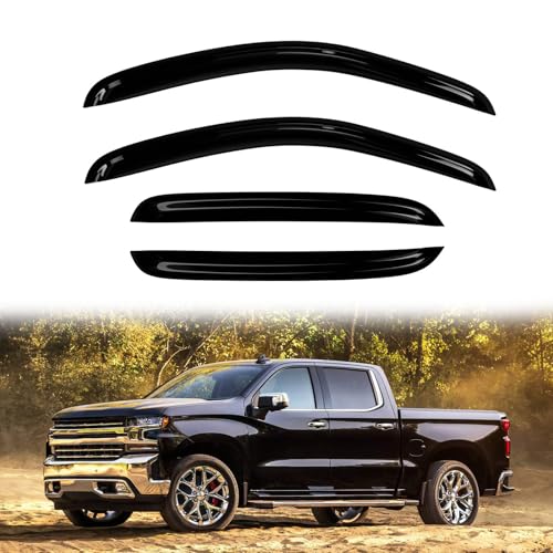 4PC Rain Guards for 07-13 Chevy Silverado GMC Sierra 1500 2500HD 3500HD Window Visors for Suburban Yukon XL 1500 2500 Crew Cab Only Deflectors Sun Shades Vent Tape On Out Channel - size: 07-13 Chevy Silverado & Gmc Sierra Crew Cab