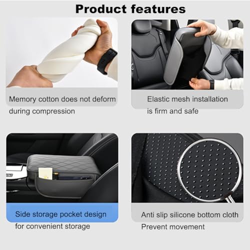 New Universal Car Center Console Cover with Side Pockets - Leather Armrest Cover, Waterproof Armrest Box Mat, Arm Rest Covering Car Interior Accessories Arm Rest Cushion for SUV/Truck/Vehicle (Black) - color: Black