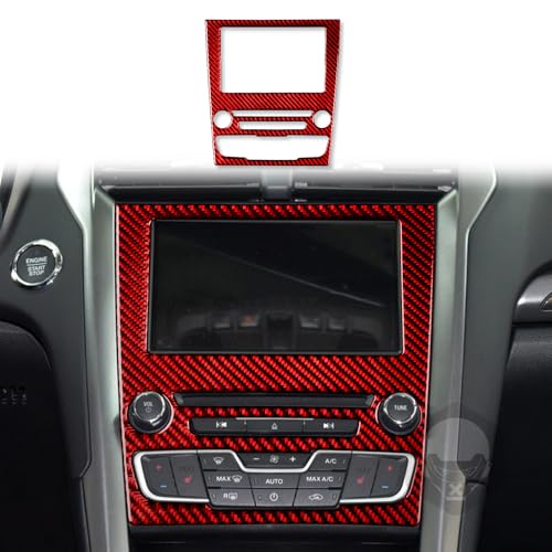 Real 3K Red Carbon Fiber Car Central Console Navigation Screen CD Player Control Panel Sticker Auto Interior Accessories Compatible with Ford Mondeo/Fusion 2013 2014 2015 2016 2017 2018 2019 - color: Red-gps Screen Panel