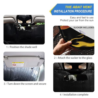 Windshield Sun Shade Yellow Orange Fire Flames Front Window Block UV Shades Visor Reflective Retractable for Car SUV Trucks - color: B008