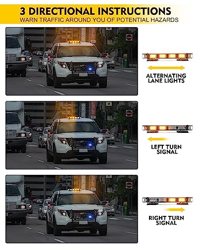 LUMENIX Rooftop Strobe Beacon Lights Bar Amber LED Emergency Traffic Security Lightbar w/Heavy-Duty Magnetic Base Warning Flashing Light for Construction Vehicles Trucks Postal Mail Carrier Snow Plow - color: Amber