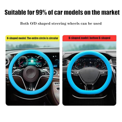 Stretchy Silicone Car Steering Wheel Cover - Universal Fit for Most Cars,Anti Slip Odorless Stretchy Steering Wheel Cover, Fit 14''/15''/16'' Steering Wheel Grip - color: Blue