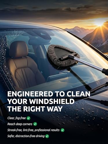 TAKAVU Car Window Cleaning Tool, Windshield Wiper Cleaner with Extendable Long-Reach Handle, 3 Washable Reusable Microfiber Bonnets, Car & Home Inside Interior Exterior Use - Lint Free (Grey) - color: Black & Grey