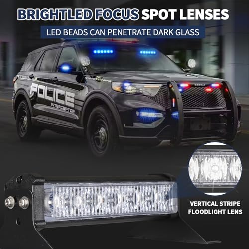 4X 6.1 inch Blue Emergency Strobe Police Lights 24 LED Waterproof Hazard Warning Flashing Safety Dash Front/Rear/Side Windshield Lights for Cop Firefighter Ambulance Vehicles Trucks Car - color: Blue